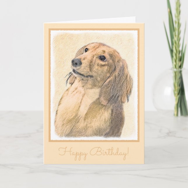Tarjeta Pintura de Dachshund (de cabello largo) - Arte Per (Anverso)