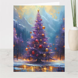 Tarjeta Pintura de ensueño de árbol de Navidad morado y do