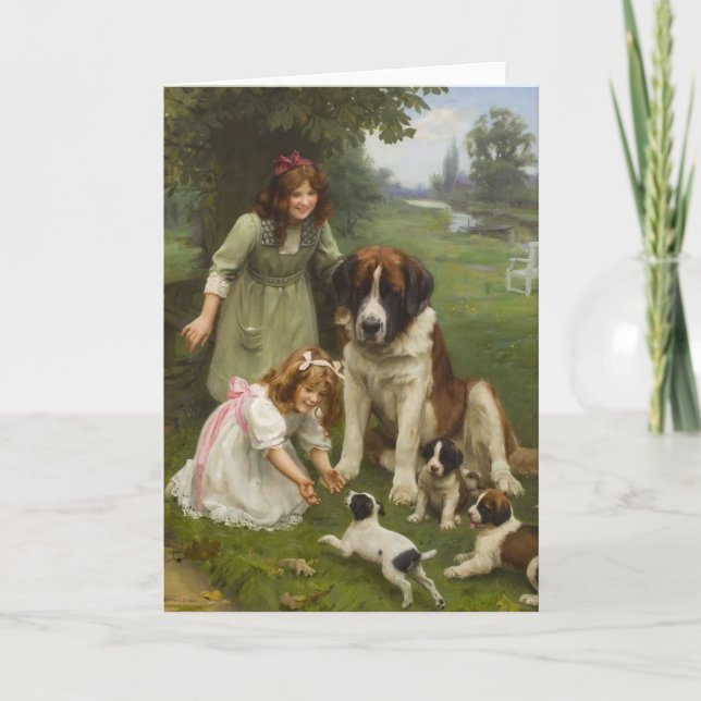 Tarjeta Pintura de época - Jugando en el parque, (Anverso)