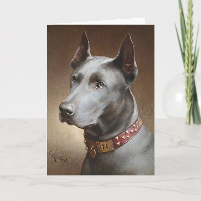Tarjeta Pintura de época - Un retrato Doberman Pinscher, (Anverso)