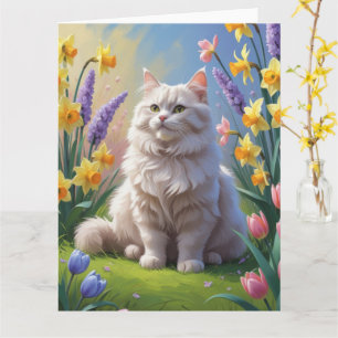 Tarjeta Pintura de flores de primavera de gato siberiano