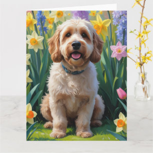 Tarjeta Pintura de flores de primavera de perro Cockapoo