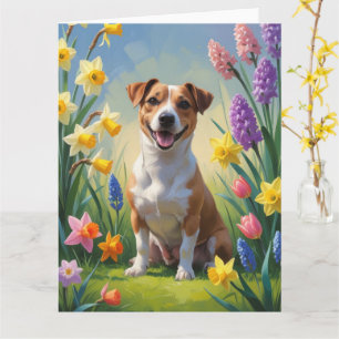Tarjeta Pintura de flores de primavera de perro Jack Russe