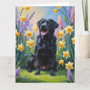 Tarjeta Pintura de flores de primavera de perro Labrador n