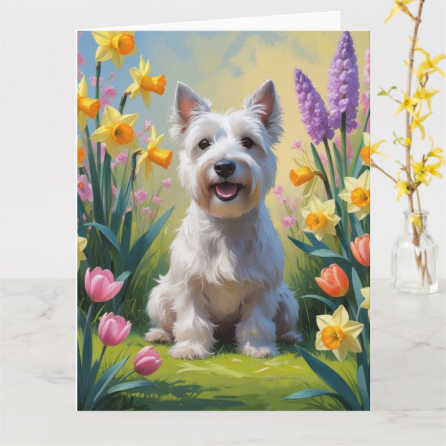 Tarjeta Pintura de flores de primavera de perro terrier Sk (flor amarilla)