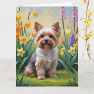 Tarjeta Pintura de flores de primavera de perro Yorkipoo