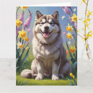Tarjeta Pintura de flores de primavera del perro Alaskan M