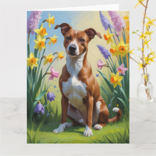 Tarjeta Pintura de flores de primavera del perro Basenji