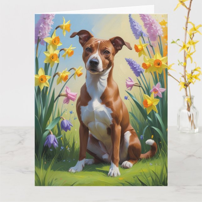 Tarjeta Pintura de flores de primavera del perro Basenji  (flor amarilla)