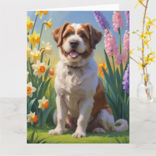 Tarjeta Pintura de flores de primavera del perro Bouviers