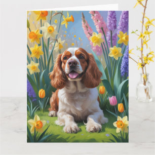 Tarjeta Pintura de flores de primavera del perro Cocker Sp