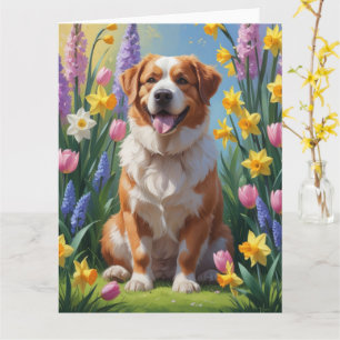 Tarjeta Pintura de flores de primavera del perro de montañ