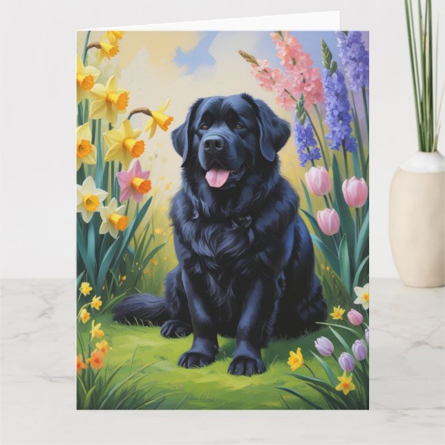 Tarjeta Pintura de flores de primavera del perro de Terran (Anverso)