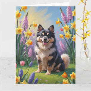 Tarjeta Pintura de flores de primavera del perro Finnish L