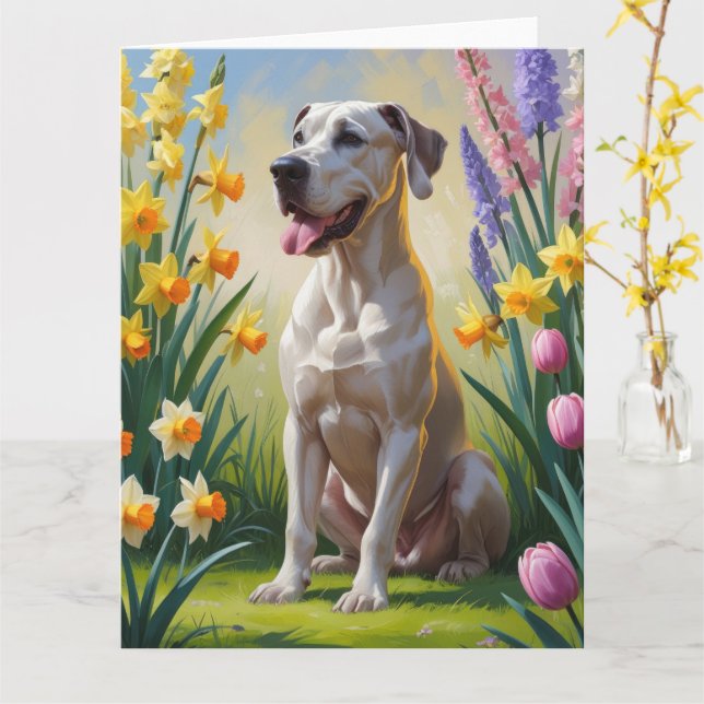 Tarjeta Pintura de flores de primavera del perro Gran Dané (flor amarilla)