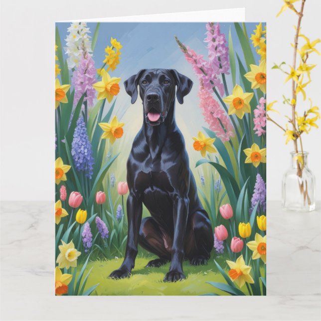 Tarjeta Pintura de flores de primavera del perro Gran Dané (flor amarilla)