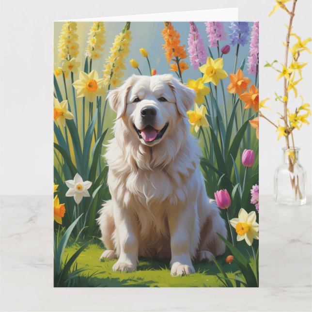 Tarjeta Pintura de flores de primavera del perro Gran Piri (flor amarilla)