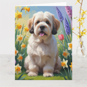 Tarjeta Pintura de flores de primavera del perro Lhasa Aps