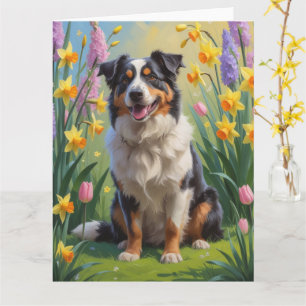 Tarjeta Pintura de flores de primavera del perro pastor au