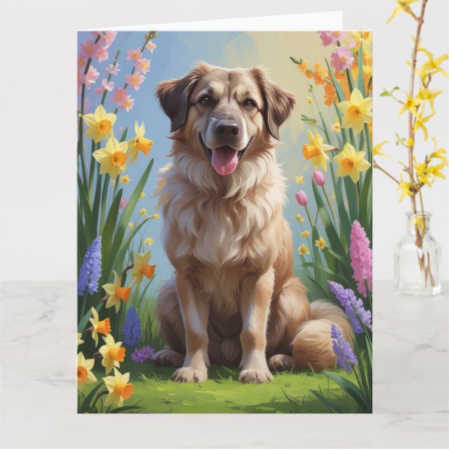 Tarjeta Pintura de flores de primavera del perro pastor de (flor amarilla)