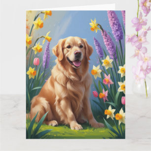 Tarjeta Pintura de flores de primavera del perro Retriever