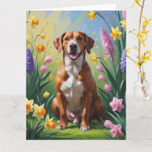 Tarjeta Pintura de flores de primavera del perro Rhodesian