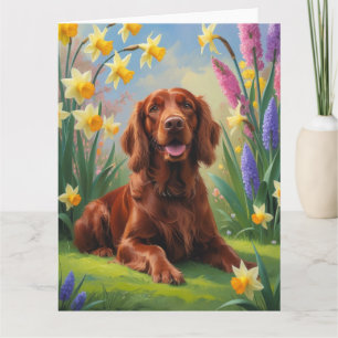 Tarjeta Pintura de flores de primavera del perro Setter Ro