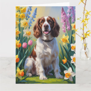 Tarjeta Pintura de flores de primavera del perro Springer