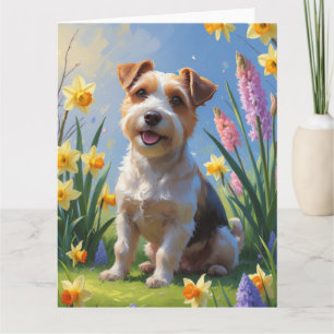Tarjeta Pintura de flores de primavera del perro Terrier B