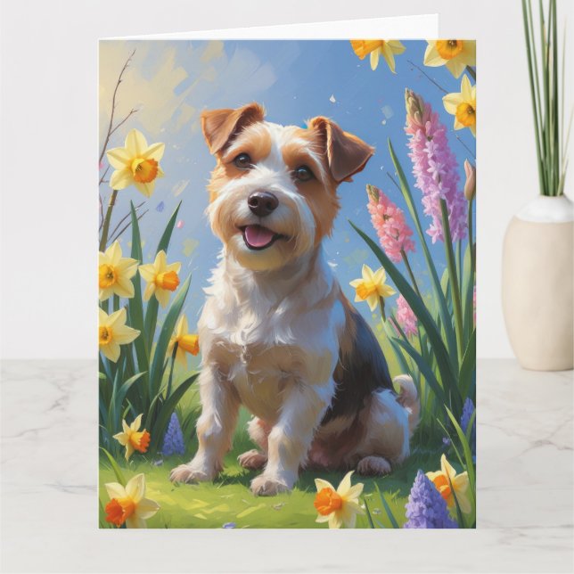 Tarjeta Pintura de flores de primavera del perro Terrier B (Anverso)