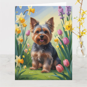 Tarjeta Pintura de flores de primavera del perro Terrier d