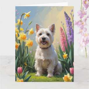 Tarjeta Pintura de flores de primavera del perro terrier d