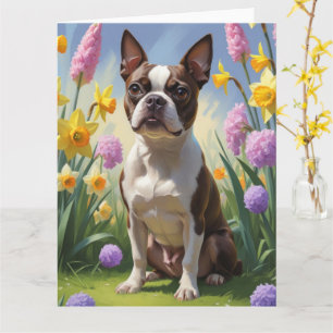 Tarjeta Pintura de flores de primavera del perro Terrier d