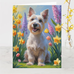 Tarjeta Pintura de flores de primavera del perro Terrier E