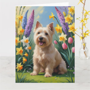 Tarjeta Pintura de flores de primavera del perro Terrier T