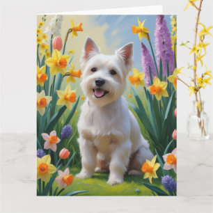 Tarjeta Pintura de flores de primavera del perro terrier t