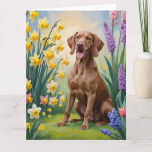 Tarjeta Pintura de flores de primavera del perro Vizsla