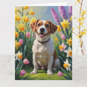 Tarjeta Pintura de flores de primavera del terrier de la b