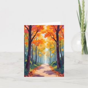 Tarjeta Pintura de follaje de otoño del camino de otoño