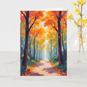 Tarjeta Pintura de follaje de otoño del camino de otoño