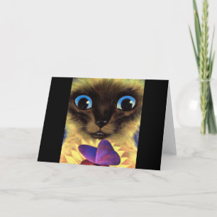 Tarjeta Pintura de gato siamesa con mariposa - múltiple
