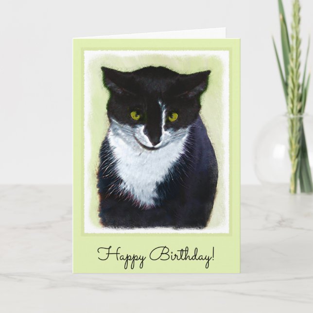 Tarjeta Pintura de gatos de Tuxedo - Arte de gatos origina (Anverso)