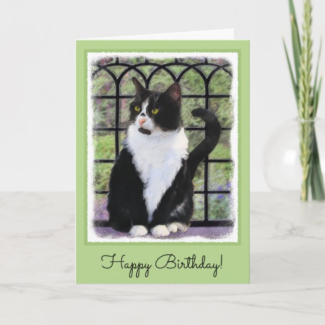 Tarjeta Pintura de gatos de Tuxedo - Arte de gatos origina (Anverso)