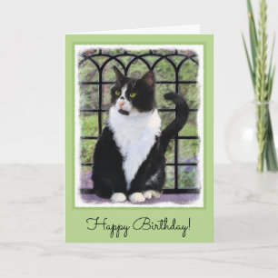 Tarjeta Pintura de gatos de Tuxedo - Arte de gatos origina