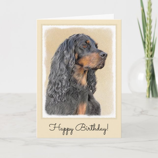 Tarjeta Pintura de Gordon Setter - Arte de Perro Original. (Anverso)