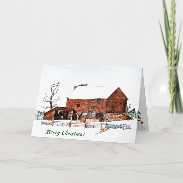 Tarjeta Pintura de granero de invierno para navidades (Anverso)