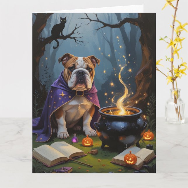 Tarjeta Pintura de Halloween bulldog (flor amarilla)