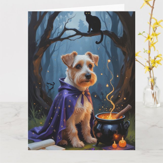 Tarjeta Pintura de Halloween de Biewer Terrier Dog (flor amarilla)