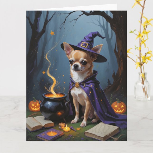 Tarjeta Pintura de Halloween de Chihuahua Dog (flor amarilla)