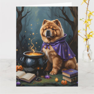 Tarjeta Pintura de Halloween de Chow Chow Dog Whimsical